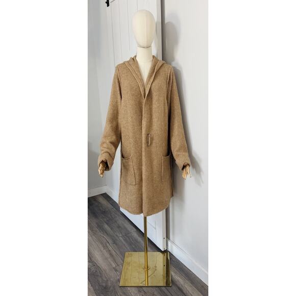 TAHARI Women Size 1X Wool Blend Hooded Long Cardigan Sweater Beige Tan - Picture 1 of 8